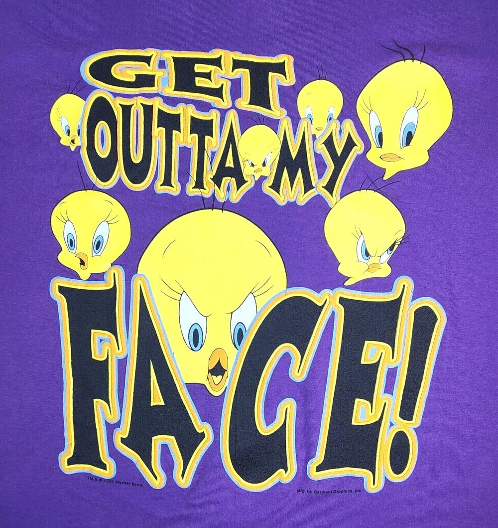 Vintage Garment Graphics Tweety Bird Graphic T-Shirt Tee Shirt Size Large Purple